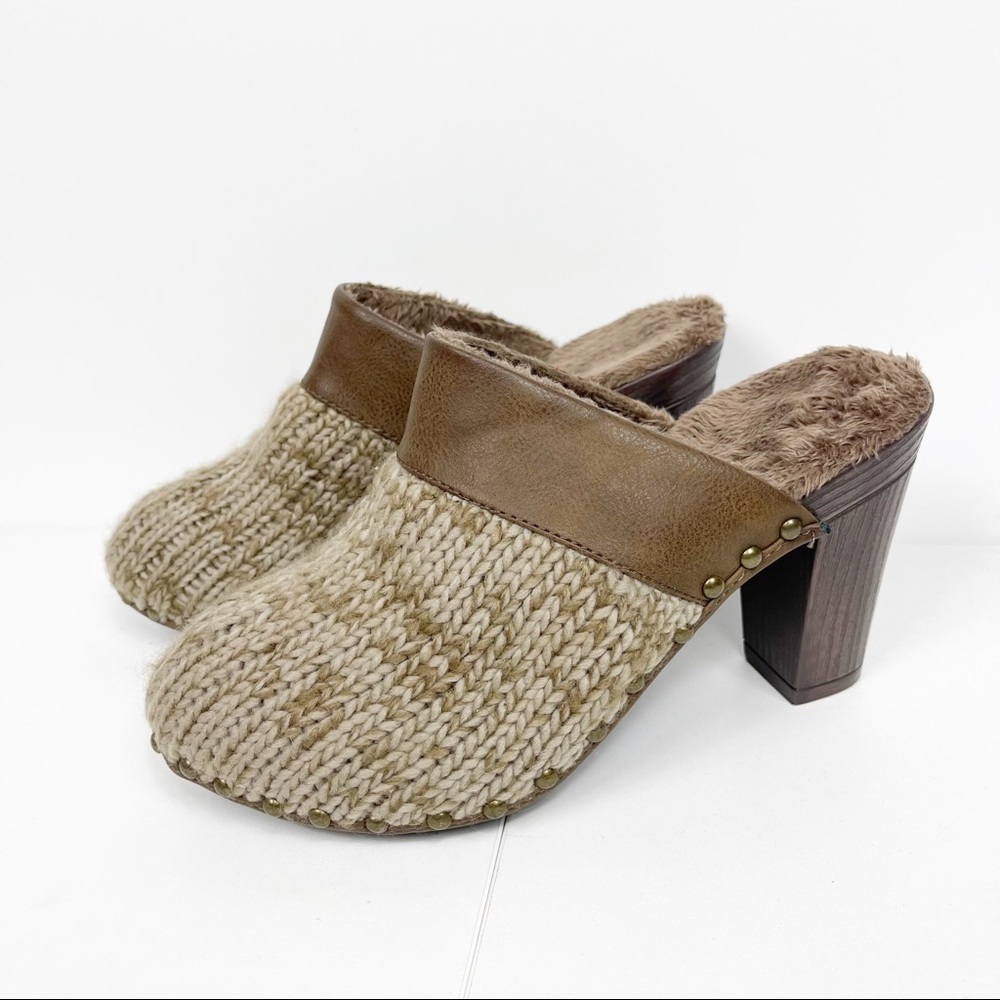 Muk Luks Brown Knit Faux Leather Lined Clog Mules Women’s Size 9 NEW